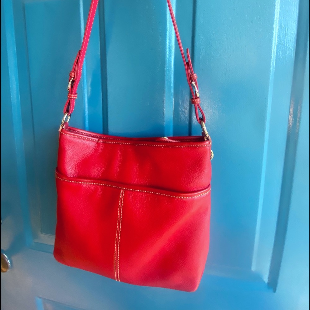 The Sak red leather crossbody bag! Gently used.